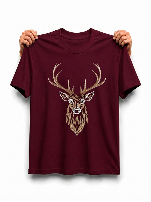 Velnox Deer Oversized Graphic T-Shirt – Maroon