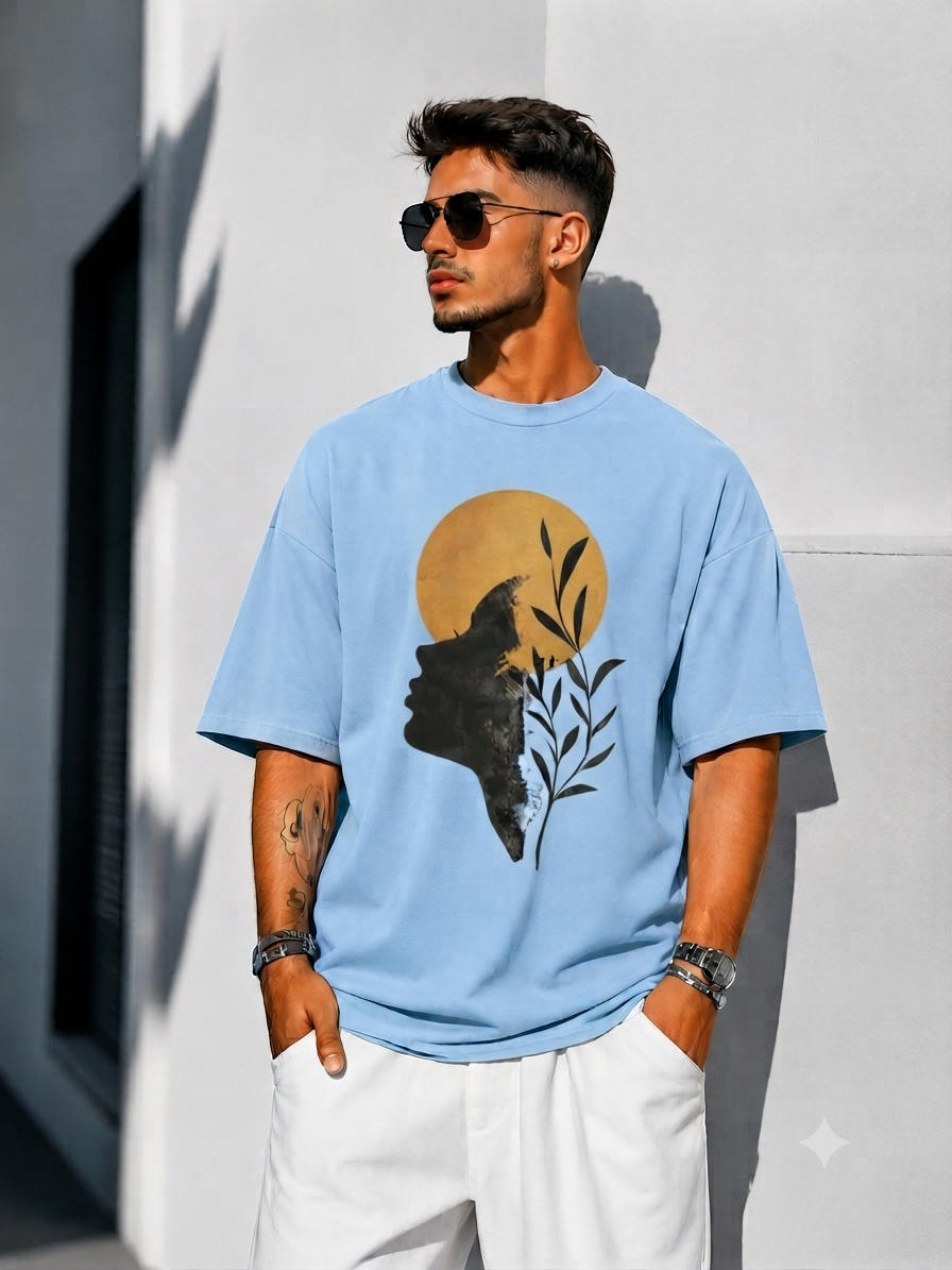 Velnox Nature Oversized Graphic T-Shirt – Sky Blue