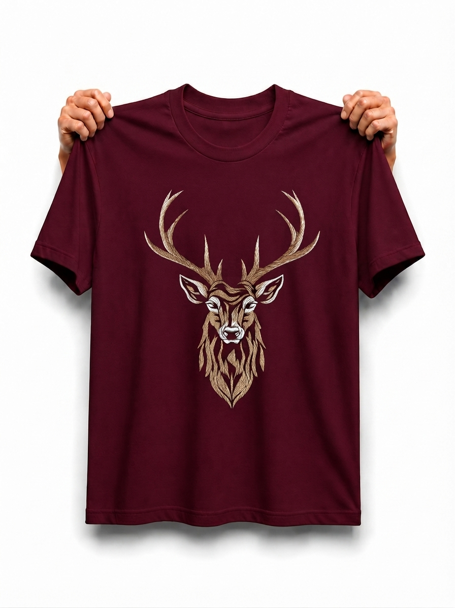 Velnox Deer Oversized Graphic T-Shirt – Maroon