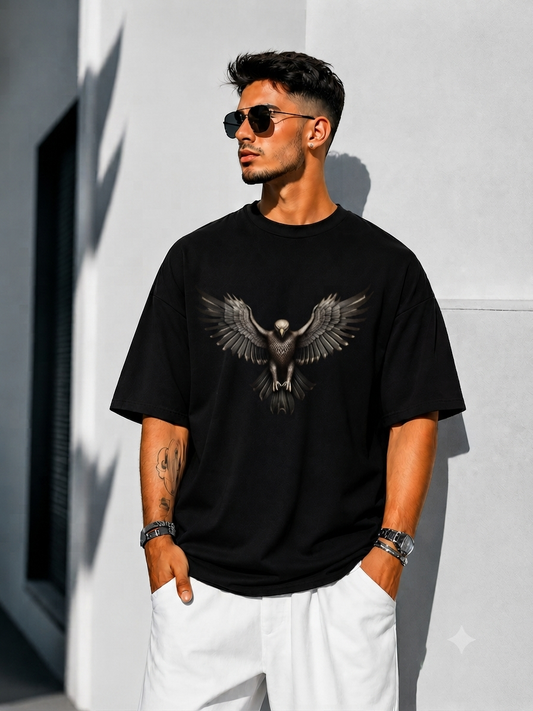 Velnox Eagle Oversized Graphic T-Shirt – Black