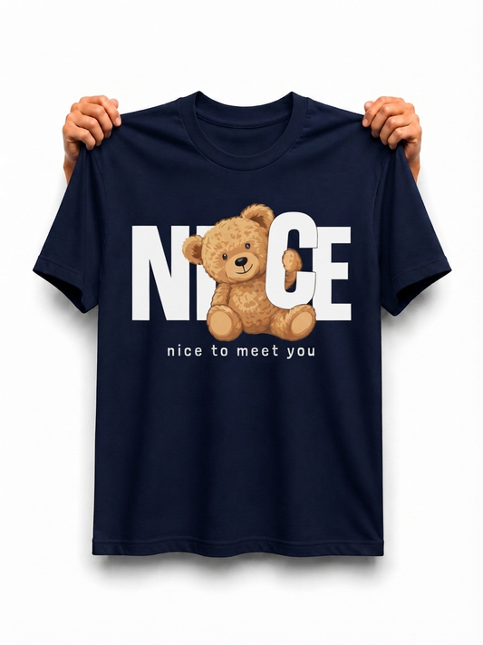 Velnox Nice Bear Oversized Graphic T-Shirt – Navy Blue
