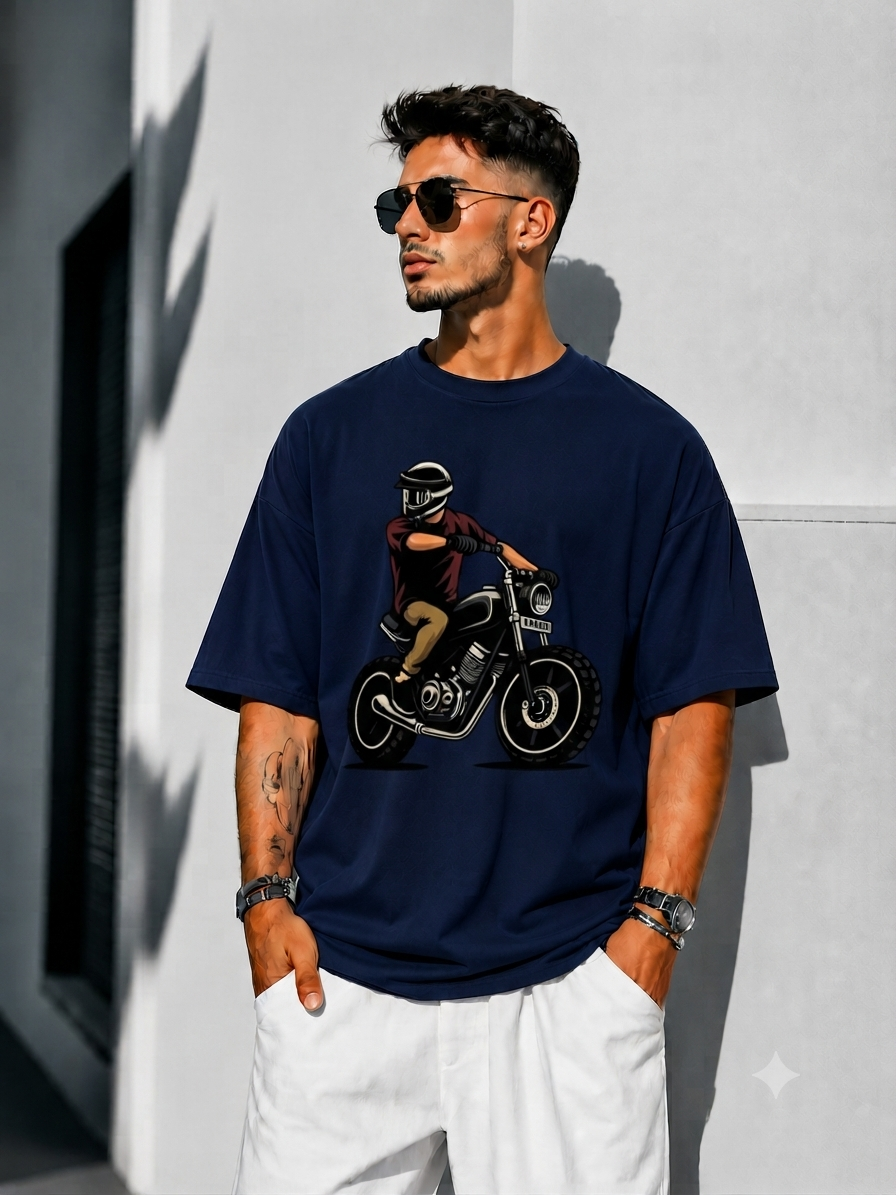 Velnox Rider Oversized Graphic T-Shirt – Navy Blue